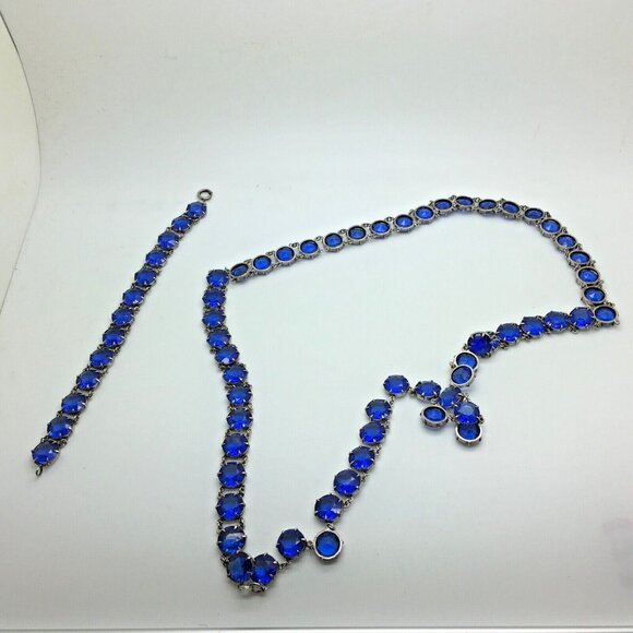 Antique Georgian Rivière  Necklace & Bracelet Blue Saphire Paste Open Back - Picture 8 of 8